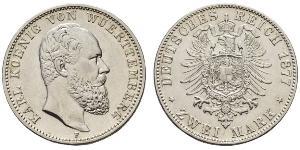 2 Mark Royaume de Wurtemberg (1806-1918) Argent Charles Ier de Wurtemberg