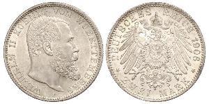 2 Mark Royaume de Wurtemberg (1806-1918) Argent Wilhelm II, German Emperor (1859-1941)