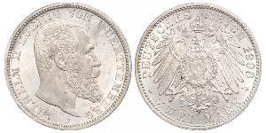 2 Mark Royaume de Wurtemberg (1806-1918) Argent Wilhelm II, German Emperor (1859-1941)