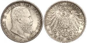 2 Mark Royaume de Wurtemberg (1806-1918) Argent Wilhelm II, German Emperor (1859-1941)