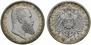 2 Mark Royaume de Wurtemberg (1806-1918) Argent Wilhelm II, German Emperor (1859-1941)