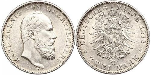 2 Mark Royaume de Wurtemberg (1806-1918) Argent Charles Ier de Wurtemberg