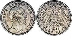 2 Mark Anhalt-Dessau (1603 -1863) Argento Federico I di Anhalt (1831-1904)