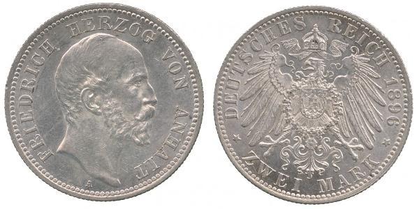 2 Mark Anhalt-Dessau (1603 -1863) Argento Federico I di Anhalt (1831-1904)