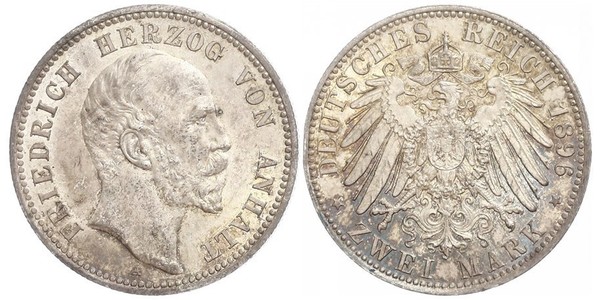 2 Mark Anhalt-Dessau (1603 -1863) Argento Federico I di Anhalt (1831-1904)