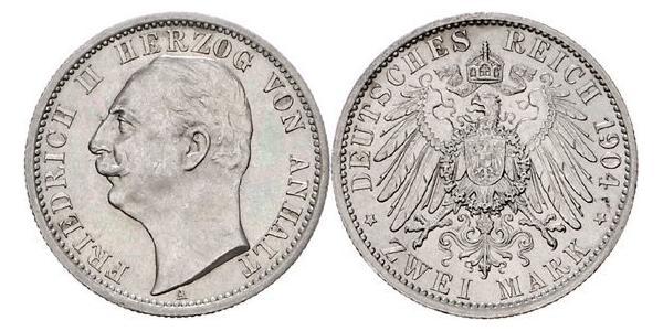 2 Mark Anhalt-Dessau (1603 -1863) / Anhalt (1806 - 1918) Argento Federico II di Anhalt(1856 – 1918)