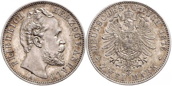 2 Mark Anhalt-Dessau (1603 -1863) / Anhalt (1806 - 1918) Argento Federico I di Anhalt (1831-1904)