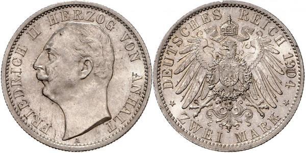 2 Mark Anhalt-Dessau (1603 -1863) / Anhalt (1806 - 1918) Argento Federico II di Anhalt(1856 – 1918)