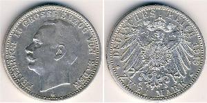 2 Mark Grand Duchy of Baden (1806-1918) Argento Federico II di Baden (1857 - 1928)
