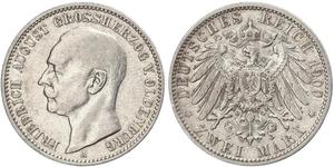 2 Mark Grand Duchy of Oldenburg (1814 - 1918) Argento Federico Augusto III di Sassonia (1865-1932)