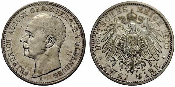 2 Mark Grand Duchy of Oldenburg (1814 - 1918) Argento Federico Augusto III di Sassonia (1865-1932)