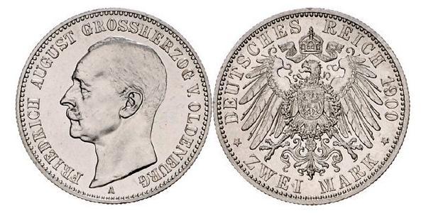 2 Mark Grand Duchy of Oldenburg (1814 - 1918) Argento Federico Augusto III di Sassonia (1865-1932)