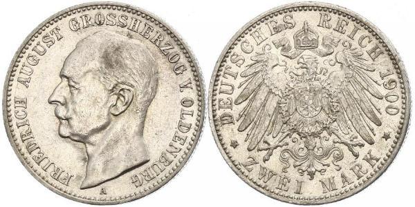 2 Mark Grand Duchy of Oldenburg (1814 - 1918) Argento Federico Augusto III di Sassonia (1865-1932)