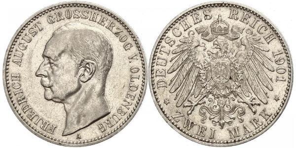 2 Mark Grand Duchy of Oldenburg (1814 - 1918) Argento Federico Augusto III di Sassonia (1865-1932)