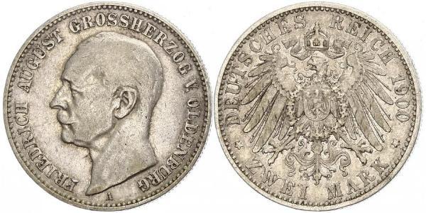 2 Mark Grand Duchy of Oldenburg (1814 - 1918) Argento Federico Augusto III di Sassonia (1865-1932)