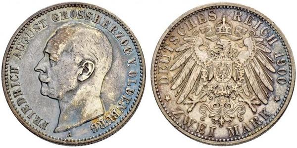 2 Mark Grand Duchy of Oldenburg (1814 - 1918) Argento Federico Augusto III di Sassonia (1865-1932)