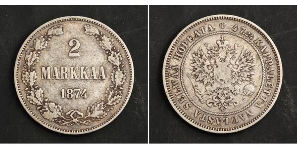 2 Mark Granducato di Finlandia (1809 - 1917) Argento Alessandro III (1845 -1894)