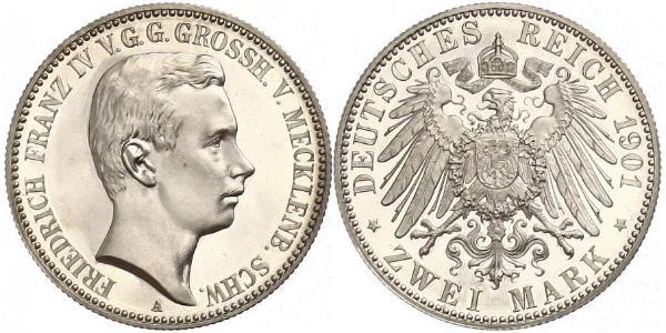 2 Mark Meclemburgo-Schwerin (1352-1918) Argento Frederick Francis IV, Grand Duke of Mecklenburg (1882 - 1945)