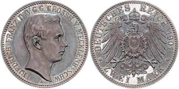 2 Mark Meclemburgo-Schwerin (1352-1918) Argento Frederick Francis IV, Grand Duke of Mecklenburg (1882 - 1945)