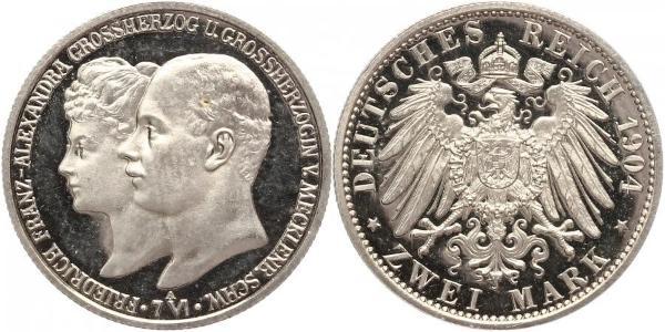 2 Mark Meclemburgo-Schwerin (1352-1918) Argento Frederick Francis IV, Grand Duke of Mecklenburg (1882 - 1945)