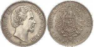 2 Mark Regno di Baviera (1806 - 1918) Argento Ludovico II di Baviera(1845 – 1886)