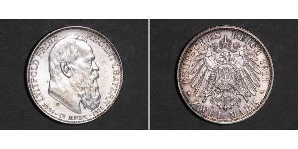 2 Mark Regno di Baviera (1806 - 1918) Argento Ottone di Baviera(1848 – 1916)