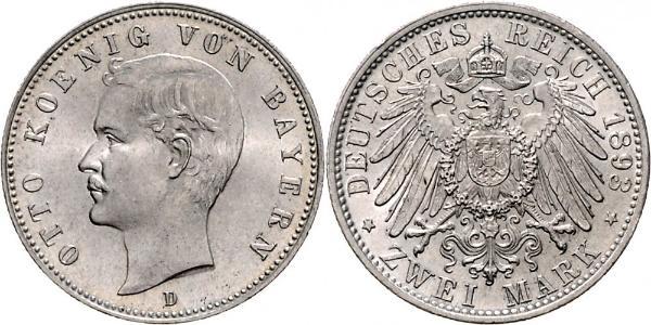 2 Mark Regno di Baviera (1806 - 1918) Argento Ottone di Baviera(1848 – 1916)