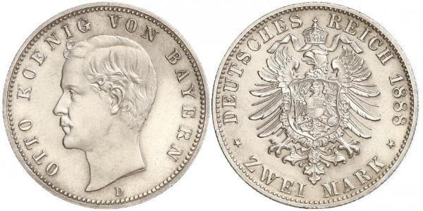 2 Mark Regno di Baviera (1806 - 1918) Argento Ottone di Baviera(1848 – 1916)
