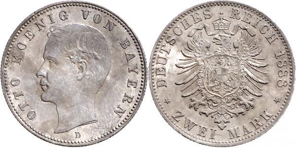 2 Mark Regno di Baviera (1806 - 1918) Argento Ottone di Baviera(1848 – 1916)