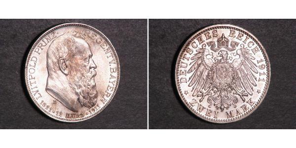 2 Mark Regno di Baviera (1806 - 1918) Argento Ottone di Baviera(1848 – 1916)