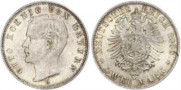 2 Mark Regno di Baviera (1806 - 1918) Argento Ottone di Baviera(1848 – 1916)