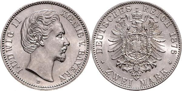 2 Mark Regno di Baviera (1806 - 1918) Argento Ludovico II di Baviera(1845 – 1886)