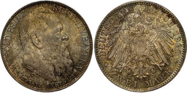 2 Mark Regno di Baviera (1806 - 1918) Argento Ottone di Baviera(1848 – 1916)