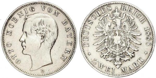 2 Mark Regno di Baviera (1806 - 1918) Argento Ottone di Baviera(1848 – 1916)