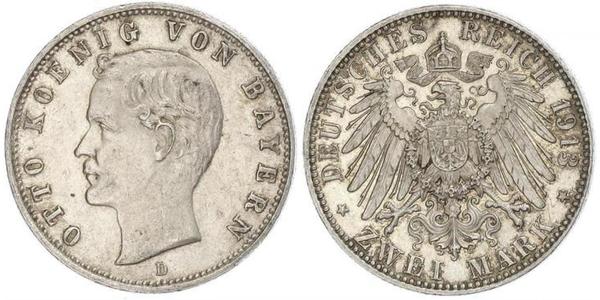 2 Mark Regno di Baviera (1806 - 1918) Argento Ottone di Baviera(1848 – 1916)