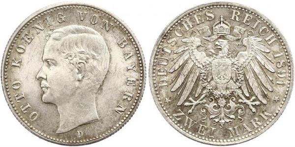 2 Mark Regno di Baviera (1806 - 1918) Argento Ottone di Baviera(1848 – 1916)