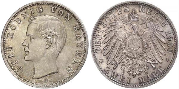 2 Mark Regno di Baviera (1806 - 1918) Argento Ottone di Baviera(1848 – 1916)