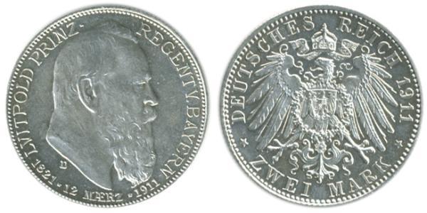 2 Mark Regno di Baviera (1806 - 1918) Argento Ottone di Baviera(1848 – 1916)