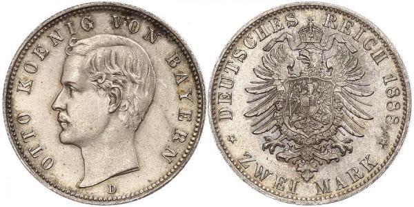2 Mark Regno di Baviera (1806 - 1918) Argento Ottone di Baviera(1848 – 1916)