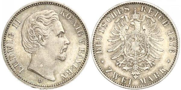 2 Mark Regno di Baviera (1806 - 1918) Argento Ludovico II di Baviera(1845 – 1886)