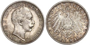 2 Mark Regno di Prussia (1701-1918) Argento Wilhelm II, German Emperor (1859-1941)