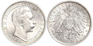 2 Mark Regno di Prussia (1701-1918) Argento Wilhelm II, German Emperor (1859-1941)