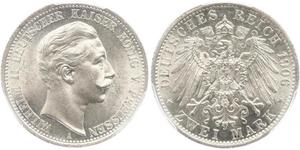 2 Mark Regno di Prussia (1701-1918) Argento Wilhelm II, German Emperor (1859-1941)