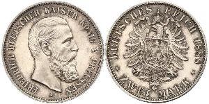 2 Mark Regno di Prussia (1701-1918) Argento Federico III di Germania (1831-1888)