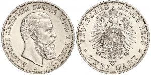 2 Mark Regno di Prussia (1701-1918) Argento Federico III di Germania (1831-1888)