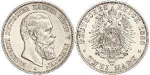 2 Mark Regno di Prussia (1701-1918) Argento Federico III di Germania (1831-1888)