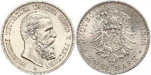 2 Mark Regno di Prussia (1701-1918) Argento Federico III di Germania (1831-1888)