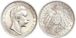 2 Mark Regno di Prussia (1701-1918) Argento Wilhelm II, German Emperor (1859-1941)