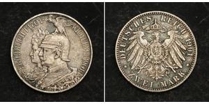 2 Mark Regno di Prussia (1701-1918) Argento Wilhelm II, German Emperor (1859-1941)