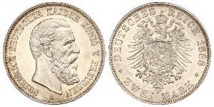 2 Mark Regno di Prussia (1701-1918) Argento Federico III di Germania (1831-1888)